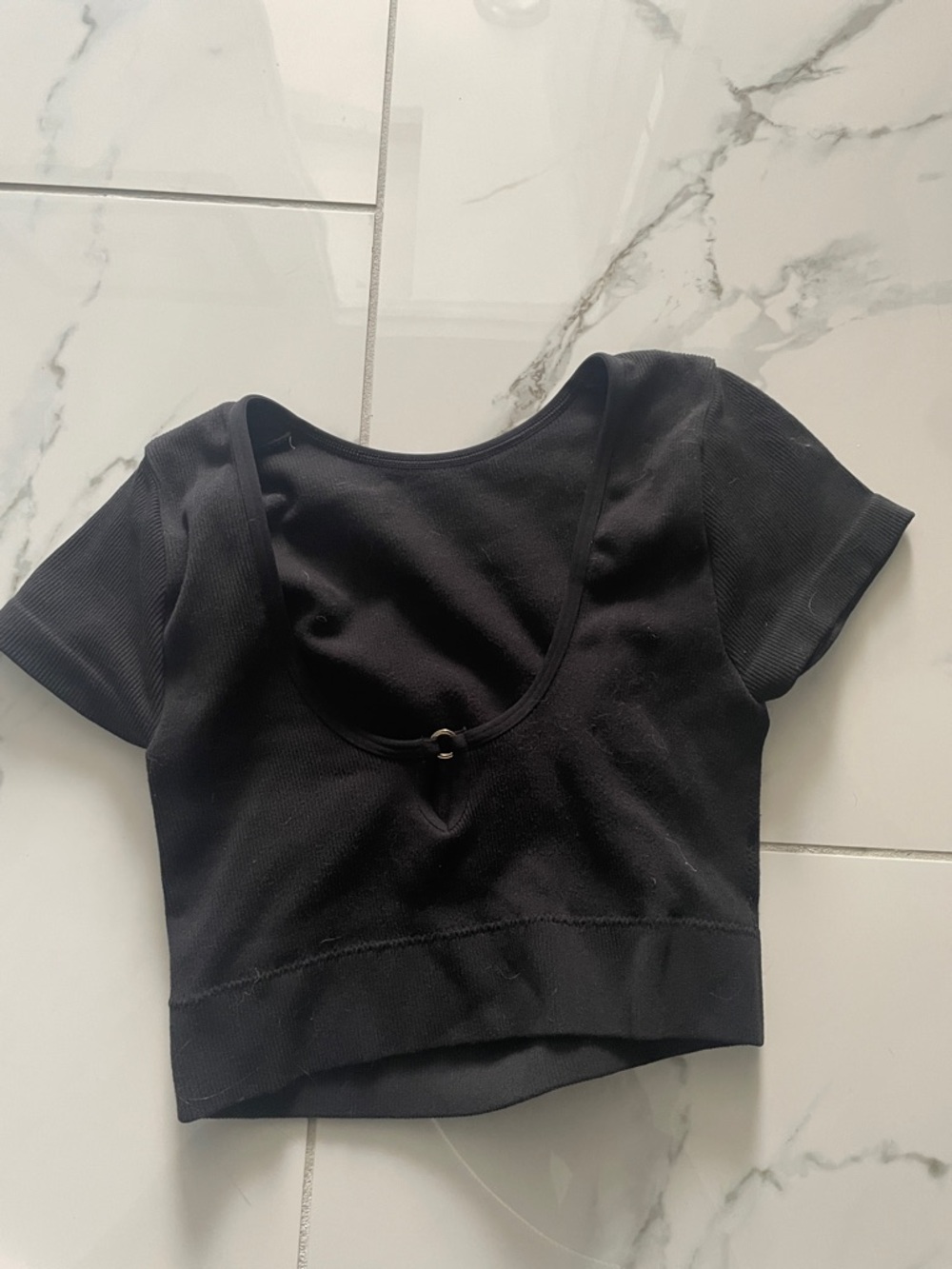 aerie Black Scoop Neck Short Sleeve Crop Top
